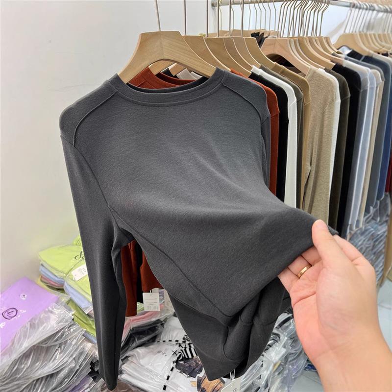 双面绒打底衫女2025秋冬新款内搭长袖T恤女洋气保暖学生纯色上衣