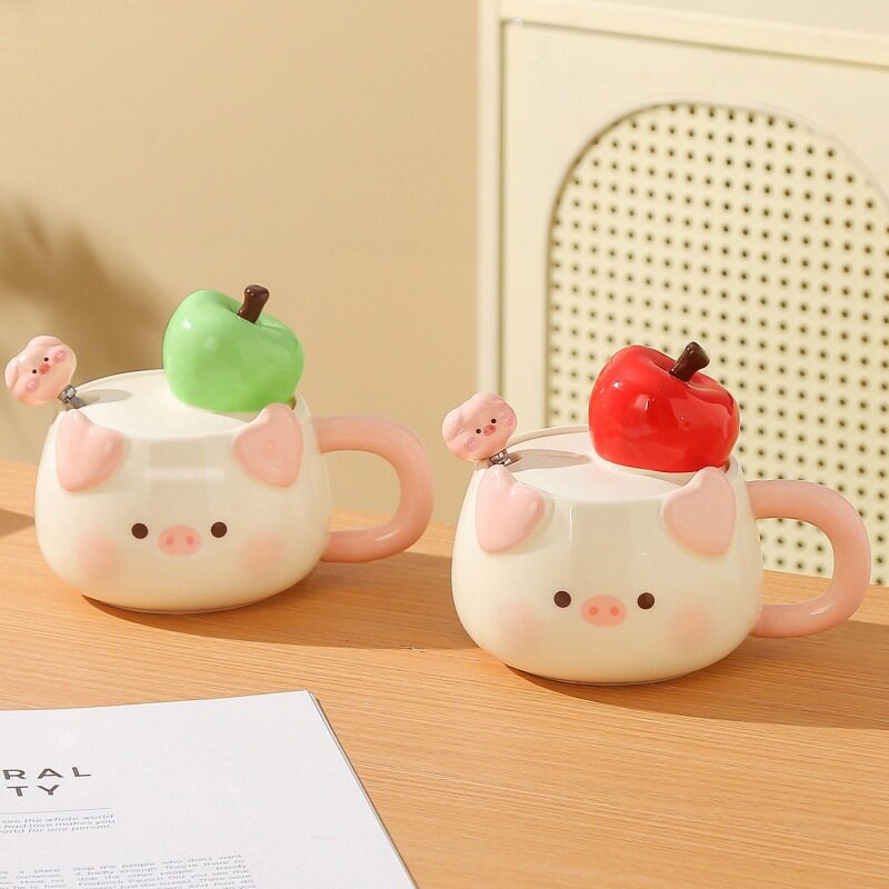 平安夜陶瓷杯礼物杯子带盖勺卡通马克杯可爱水杯高颜值搞怪早餐杯