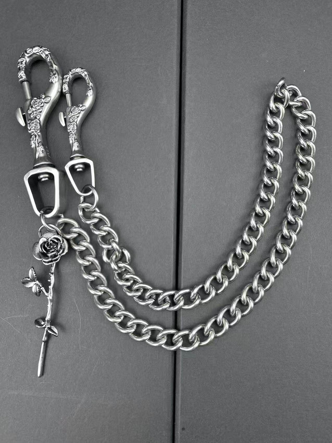 thumbnail for CGYYDS melancholy rich second-generation rose erd style embossed silver trouser chain bag chain men's and women's tide distressed senior ins