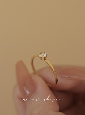 钛钢戒指 不掉色网红款简约百搭气质一颗小锆石六爪戒指JZ030