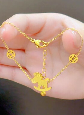 钛钢手链 不掉色2026新款马上有钱爆款小马铜钱手链精致时尚SL506