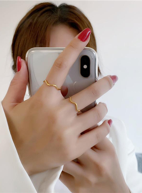 钛钢戒指 不掉色几何波浪纹钛钢戒指小众设计时尚个性食指戒JZ031