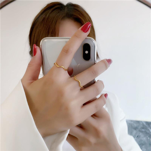 钛钢戒指 不掉色几何波浪纹钛钢戒指小众设计时尚个性食指戒JZ031