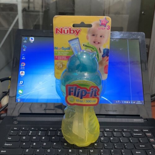 美国原装进口努比Nuby翻盖吸管杯防摔防滑防漏宝宝学饮杯