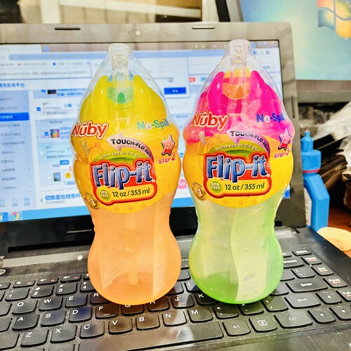 美国进口Nuby努比防摔防漏儿童吸管水杯便携外出宝宝过渡水杯