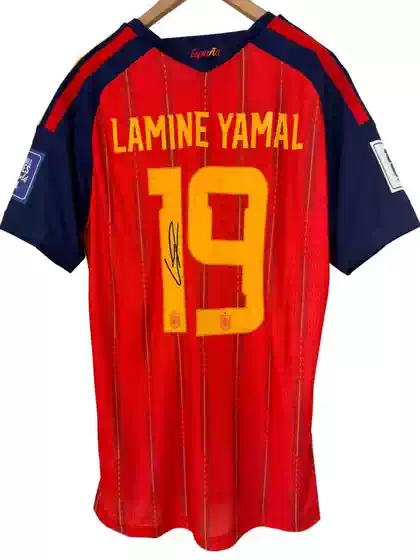 26 Spain Yamal home signed jersey, printed football jersey, short sleeved Ramine Yamal jersey