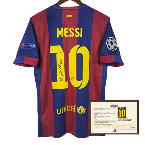 14-15赛季巴萨主场梅西 经典复古 印签签名球衣soccer jersey