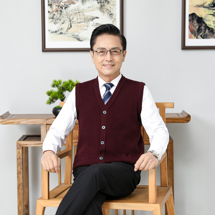 冬季V领老人加厚针织毛线加绒开衫中年男士羊毛衫爸爸毛坎肩马甲