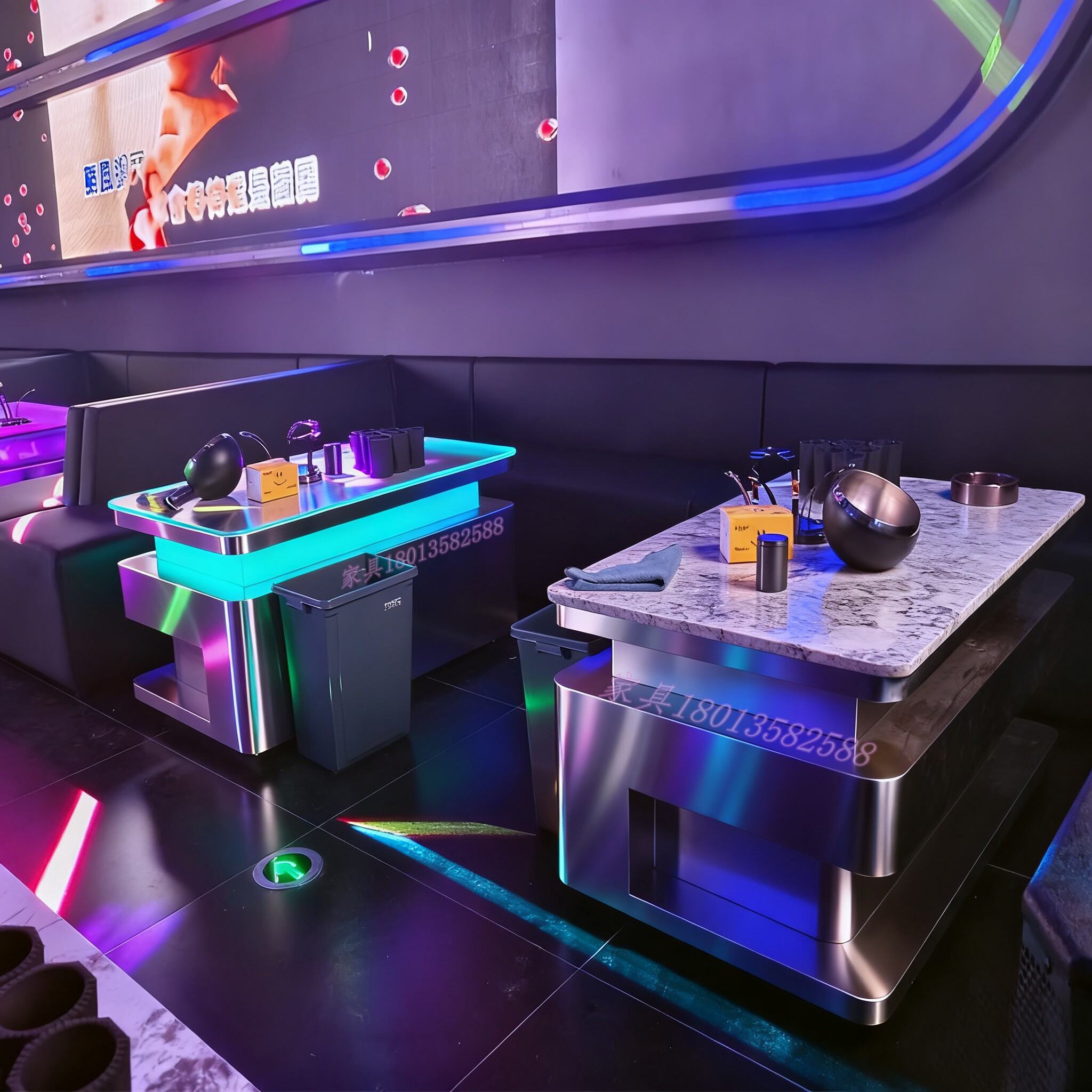 KTV酒吧茶几发光不锈钢岩板定制