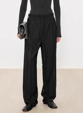 facade pattern直筒裤女秋冬季新款羊毛肯豆街拍风松紧腰西裤子