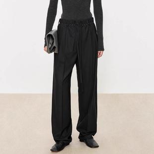 facade pattern直筒裤女秋冬季新款羊毛肯豆街拍风松紧腰西裤子