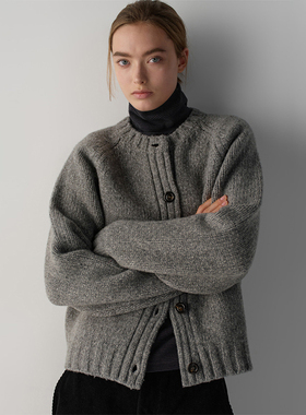 facade pattern羊毛开衫女秋冬新款小众高级极简款圆领百搭针织衫