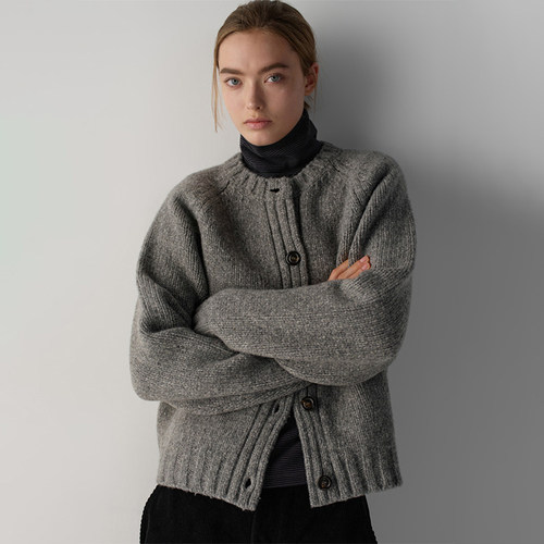 羊毛开衫女秋冬圆领百搭针织衫