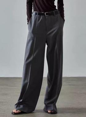 facade pattern直筒裤女灰色西装裤2025春秋垂感阔腿休闲拖地裤子