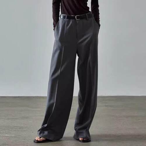 高腰直筒阔腿休闲拖地裤子