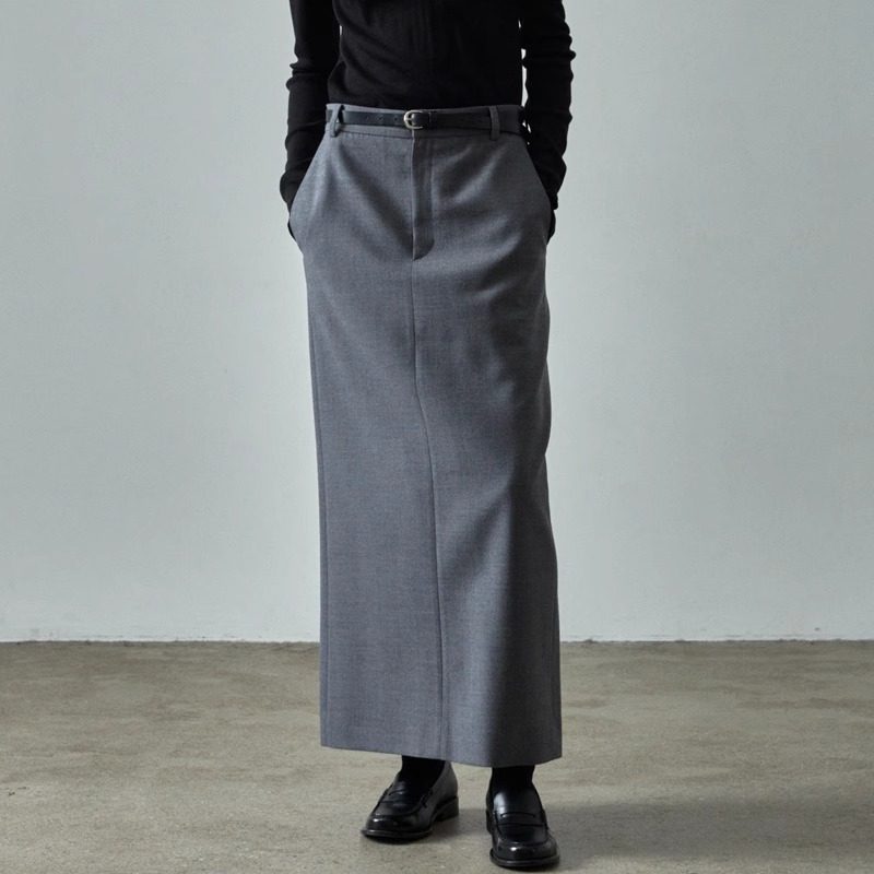 facade pattern灰色半身裙女2025秋季新款高腰长款包臀裙西装裙