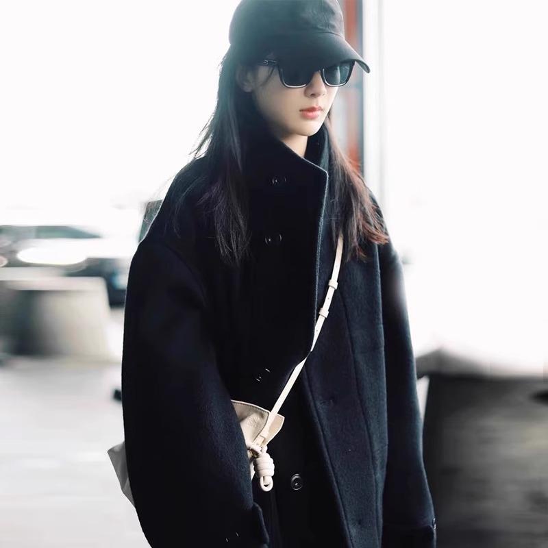 facade pattern羊毛大衣女秋冬杨紫机场同款加厚保暖毛呢子外套