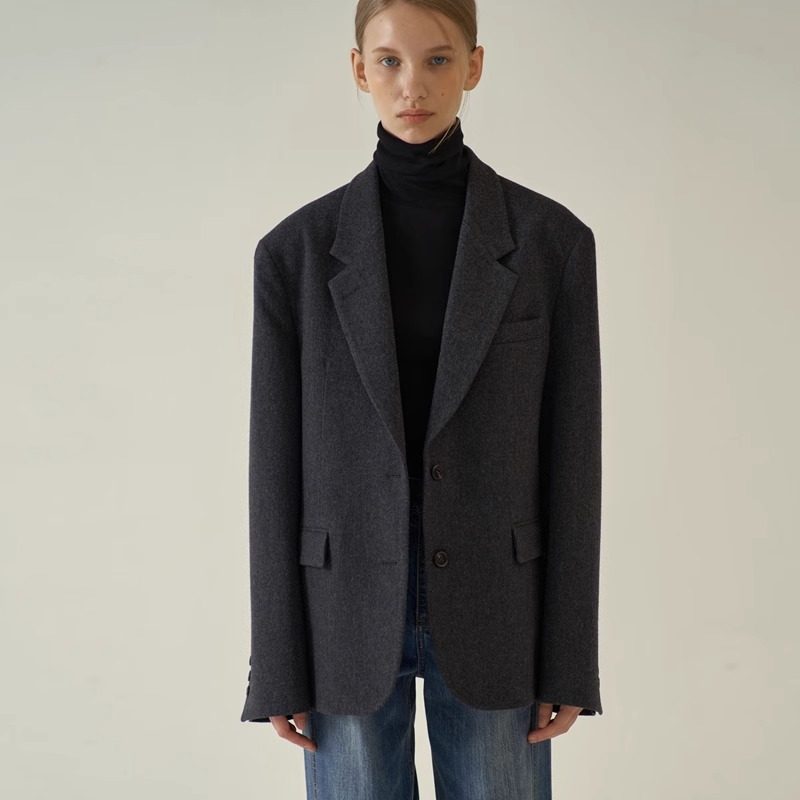 修身双扣气质外套春秋羊毛西装女