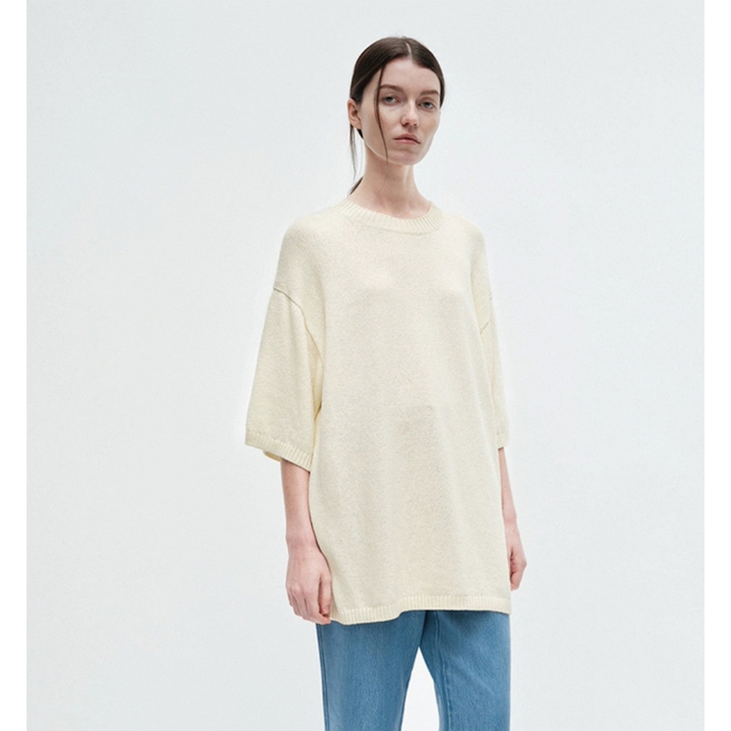 针织短袖女宽松休闲五分袖阔版T