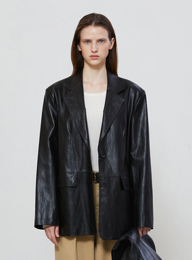 facade pattern皮衣外套女2025秋季新款宽松中长款西装夹克上衣