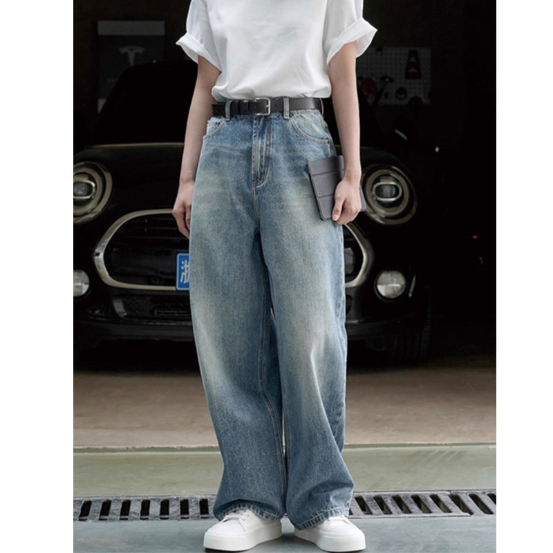 facade pattern牛仔裤女2024春秋新款韩极简风阔腿宽松显瘦直筒裤