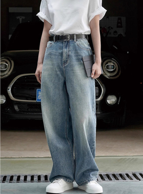 facade pattern牛仔裤女2024春秋新款韩极简风阔腿宽松显瘦直筒裤