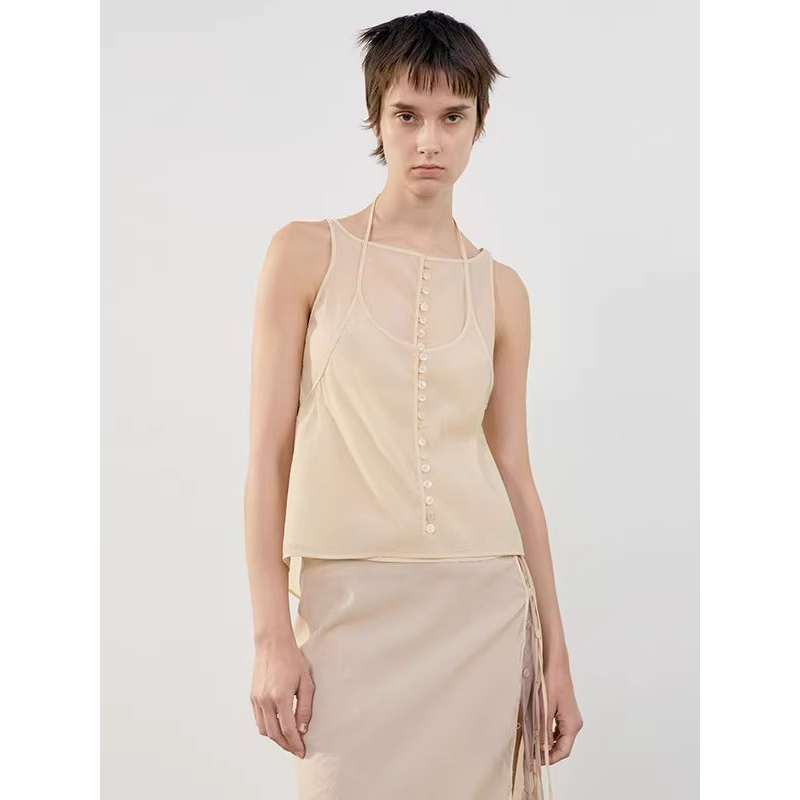 背心吊带女夏薄纱透视叠穿两件套