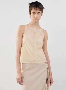 facade pattern背心吊带女薄纱透视叠穿系带显瘦解构两件套上衣