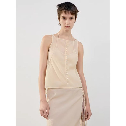 背心吊带女夏薄纱透视叠穿两件套