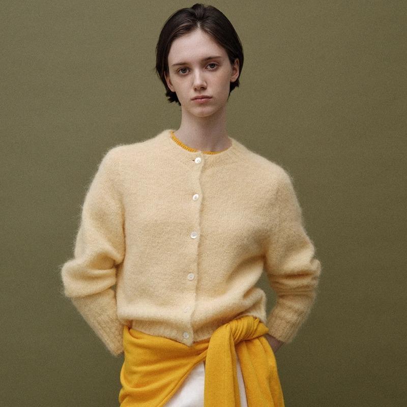 针织衫女宽松羊驼毛开衫保暖毛衣