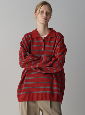 facade pattern条纹毛衣女2026春季新款高级感polo领羊毛针织衫