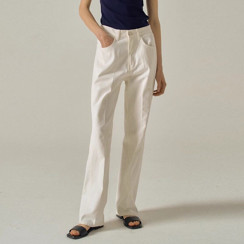 白色牛仔高腰显瘦阔腿裤