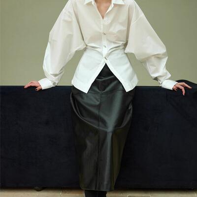 facade pattern衬衣女士秋季高级感精梳棉收腰上衣白衬衫外套