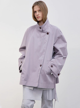 facade pattern风衣外套女春秋宽松立领系带收腰裹身插肩袖上衣