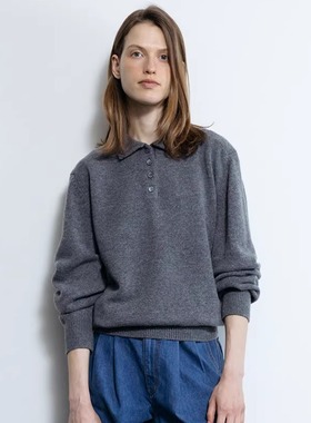 facade pattern蓝色毛衣女秋冬新款poloV领MOONDAL羊毛针织