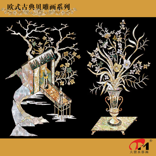 欧式中古风螺钿贴水移画橱柜立柜