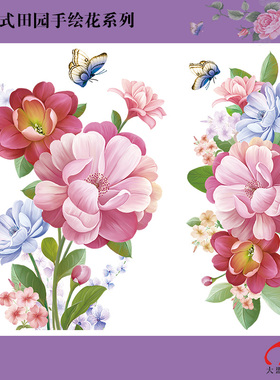 4.31山茶花韩式手绘花田园水移画日式家具厨卫洁具玻璃杯瓷砖装饰