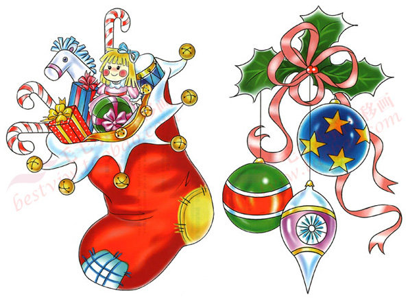 75-112 圣诞节毛毛小铺水移画厨房浴室瓷砖贴冰箱玻璃贴卡通儿童