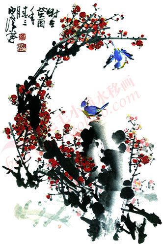 300-6 水墨梅花中国风国画水移画家具橱柜桌面屏风瓷砖玻璃装饰贴