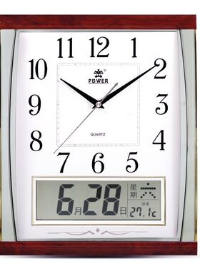 霸王POWER钟表家用长方形大日历屏客厅静音时尚大挂钟0527
