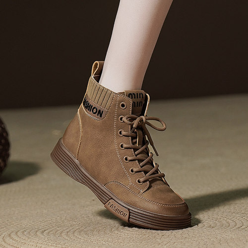 冬季加绒马丁靴女士真皮~有大码~