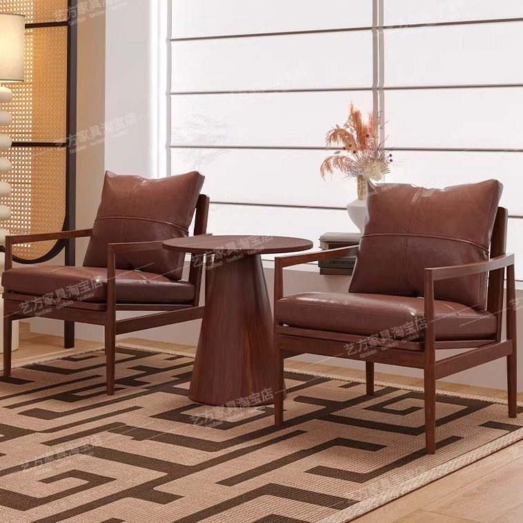 北欧复古实木高级感单人沙发椅现代轻奢客厅小户型单人轻沙发椅