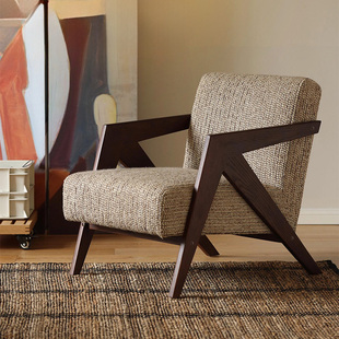 理查德单人沙发椅中古单椅家用客厅阳台休闲椅实木布艺小户型躺椅