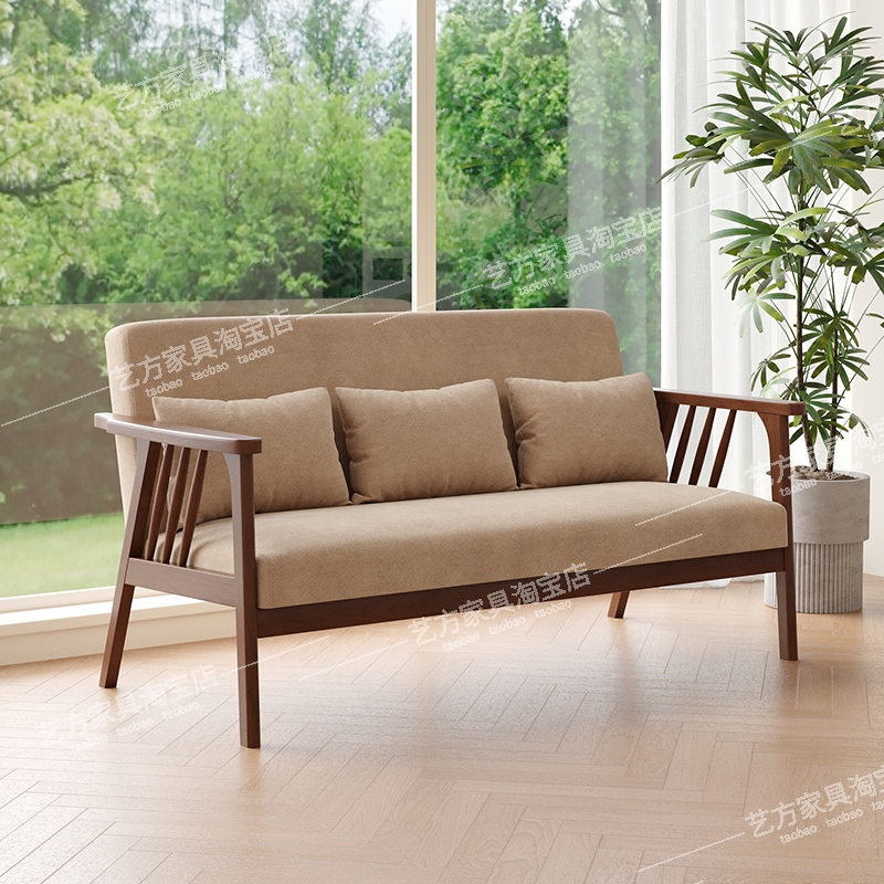 中式实木沙发客厅2026新款小户型民宿茶楼卡座沙发三人位布艺沙发