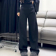 小众设计撞色高腰百搭宽松阔腿休闲裤 女韩版 弯刀长裤 2025秋冬新款