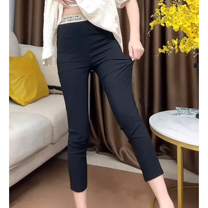 超薄纸皮裤字母腰速干八分裤女