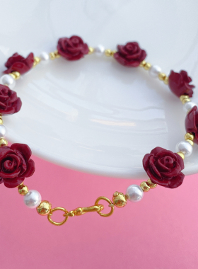 高含量朱砂手串紫金砂玫瑰花手链女国风饰品帝王砂