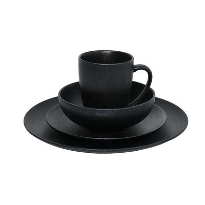 ceramic black plates bowl dinnerware Set of 4 set of 16件套