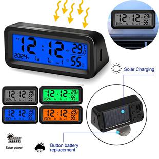 Solar Car Digital Clock Led Digital Clock Thermometer Hygrom