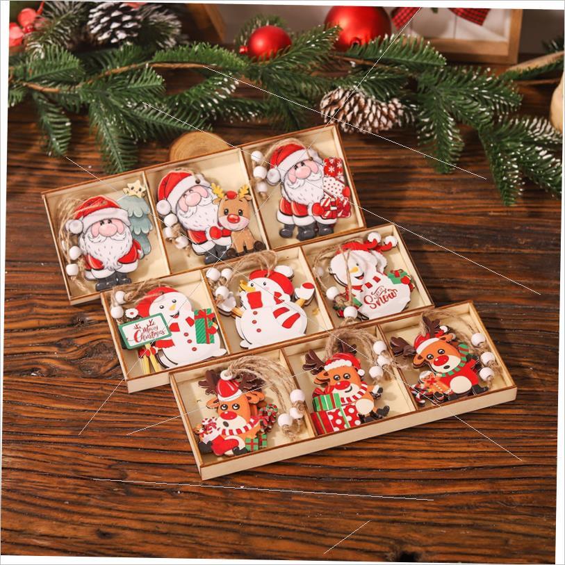 Christmas colorful cartoon three-box Santa Claus pendant